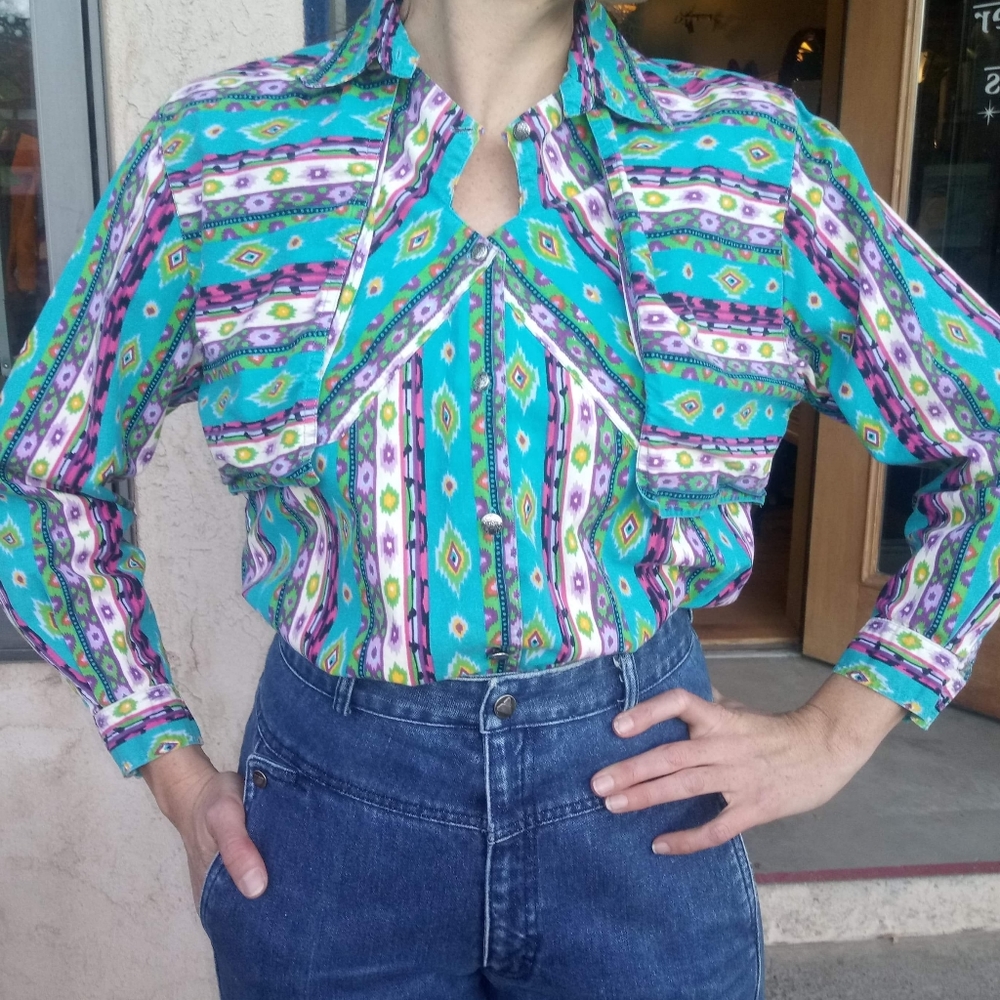 VTG 80's Southwestern Button Up Cowgirl Blouse